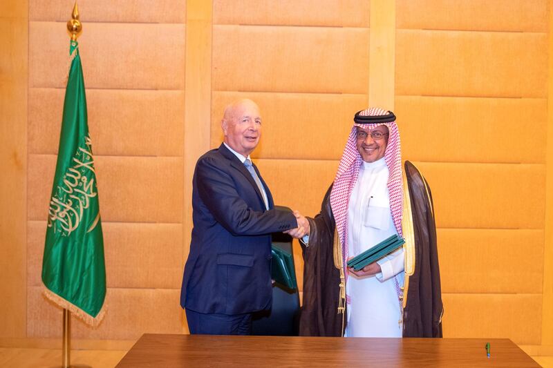 Saudi Arabia's minister of economy and planning Mohammed Al-Tuwaijri and Klaus Schwab, the founder and executive chairman of WEF signed agreement to open a Centre for the Fourth Industrial Revolution in the kingdom, the the Geneva-based organisation's fifth such centre in the world. SPA