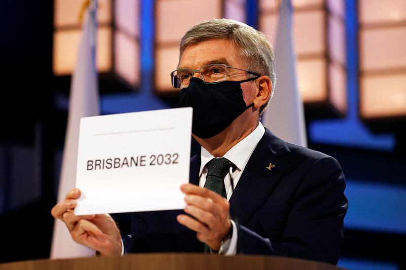 President of the International Olympic Committee Thomas Bach announces Brisbane as the 2032 Summer Olympics host city during the 138th IOC Session in Tokyo.