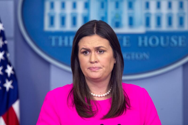 epa06840352 White House Press Secretary Sarah Huckabee Sanders holds a news briefing in the James Brady Press Briefing Room of the White House in Washington, DC, USA, 25 June 2018. Over the weekend, the owner of a restaurant in Lexington, Virginia asked Sanders to leave because of her employment in the Trump administration.  EPA/MICHAEL REYNOLDS