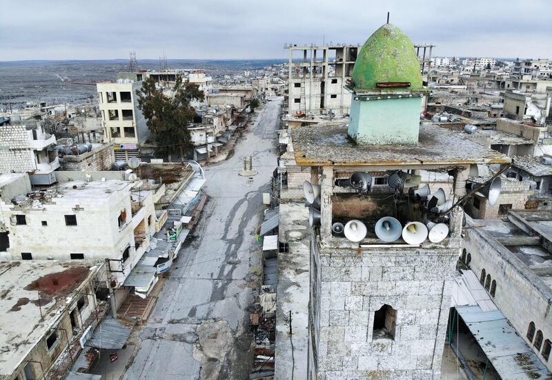 A view of the deserted Syrian city of Kafranbel, south of Idlib city in the eponymous northwestern province, amid an ongoing pro-regime offensive. AFP