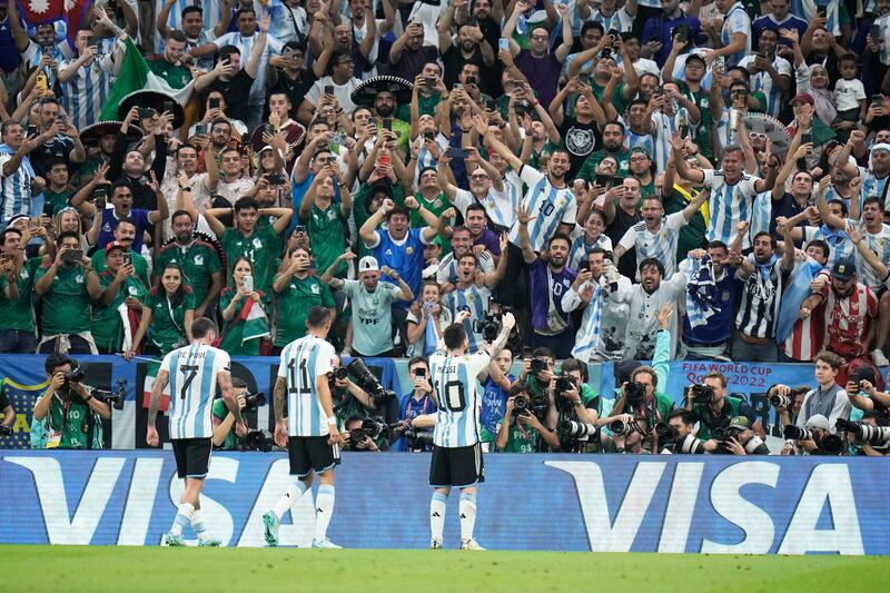 Lionel Messi acknowledges the crowd after scoring. AP