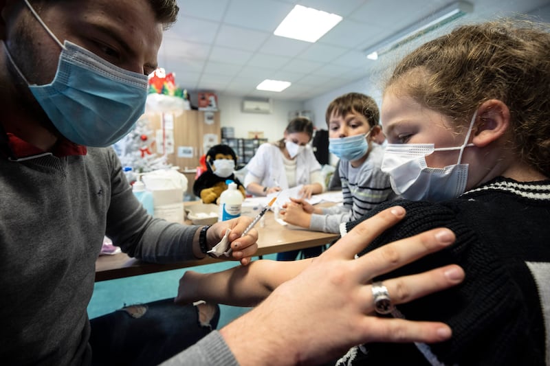 Children are vaccinated at a centre in Selestat, eastern France. AP Photo