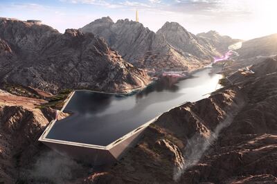 The man-made lake at Trojena, one of 10 districts coming to Neom. Photo: Collective Retreats