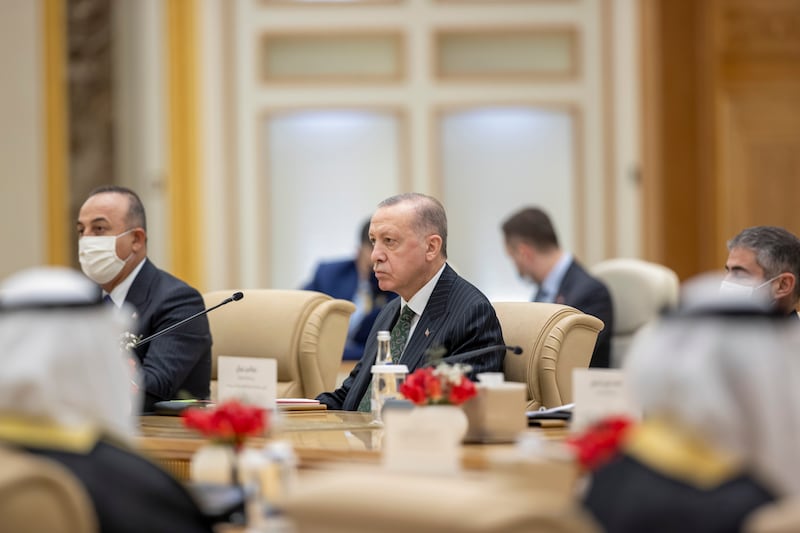 President Erdogan attends the reception at the palace in Abu Dhabi.