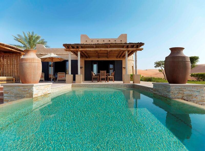 Qasr Al Sarab Desert Resort’s newest addition, the Royal Pavilion Villas, is a collection of 10 one-bedroom villas in a secluded setting. Courtesy Anantara