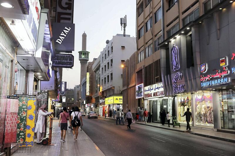 DUBAI , UNITED ARAB EMIRATES , JULY 25 – 2018 :- View of the garment and textile shops in Meena Bazaar in Dubai.  ( Pawan Singh / The National )  For News. Story by Ramola