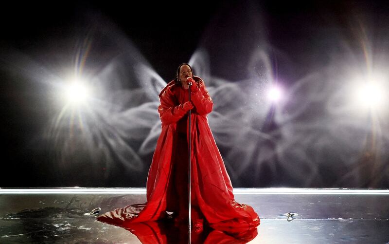 Rihanna performs during the 2023 Super Bowl half-time show. Reuters