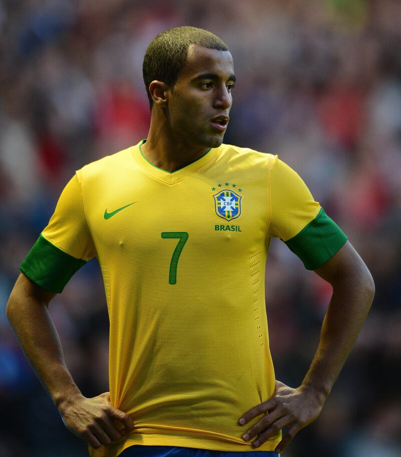 Brazilian midfielder Lucas Moura looks on during their London 2012 Olympic games warm up football match between Great Britain and Brazil at the Riverside stadium in Middlesbrough, north-east England on July 20, 2012. AFP PHOTO/ANDREW YATES