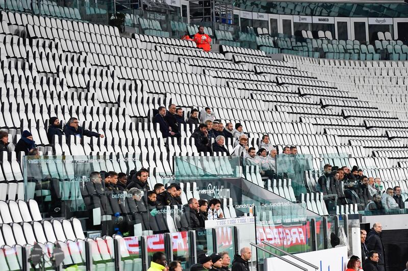 The stands are thinly populated as Juventus play Inter. LaPresse via AP