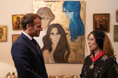 Fairouz shared this photo of herself and Emmanuel Macron on her official Twitter account after meeting the French president during his visit to Beirut this week.