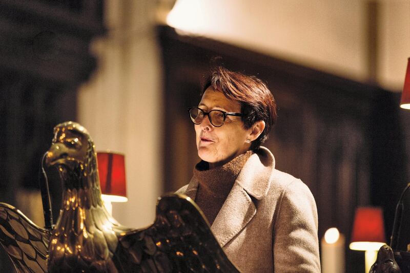 Actor Fiona Shaw reads during the Singing for Syrians Carol Service in St Margaret’s Church, Westminster, in 2019. Courtesy Hands Up Foundation