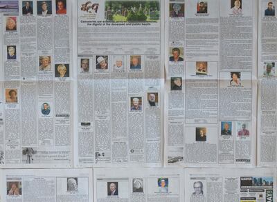 The Montreal Gazette newspaper has seven pages dedicated to obituaries, amid the outbreak of the coronavirus disease (COVID-19), in Montreal, Quebec, Canada April 18, 2020. REUTERS/Christinne Muschi