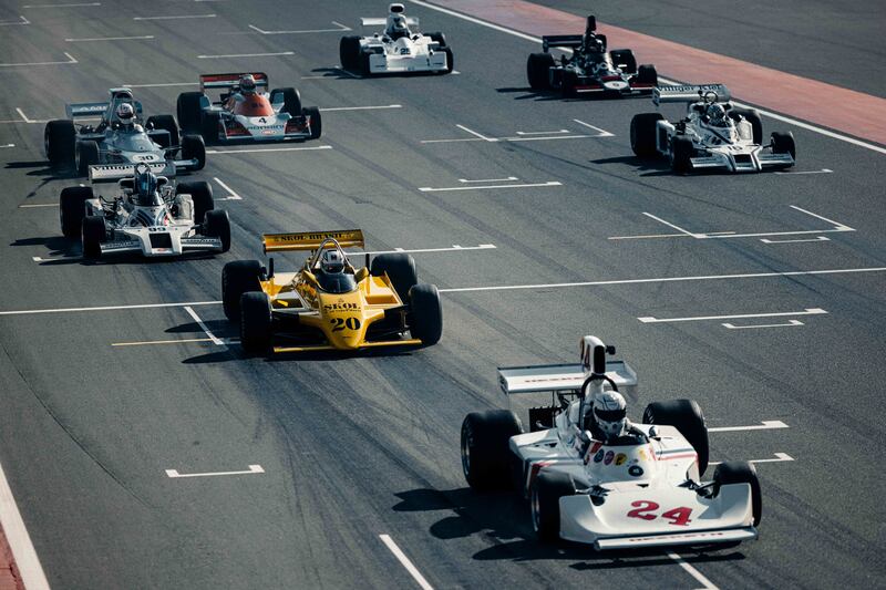 Cars on the starting grid at the Dubai Autodrome.