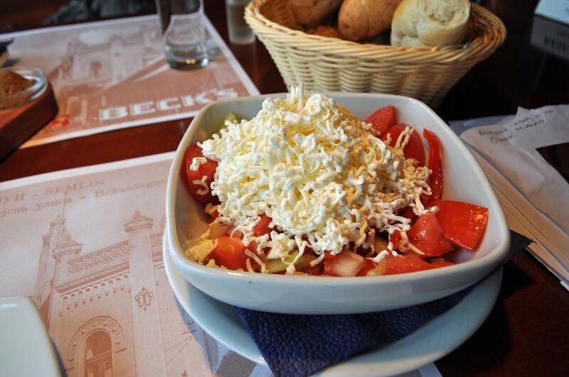 A salad at the Danube Express restaurant in Zemun, Belgrade. Photo by Rosemary Behan