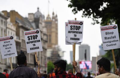 Thousands of people demonstrate in London against UK government plans to deport asylum seekers to Rwanda. EPA