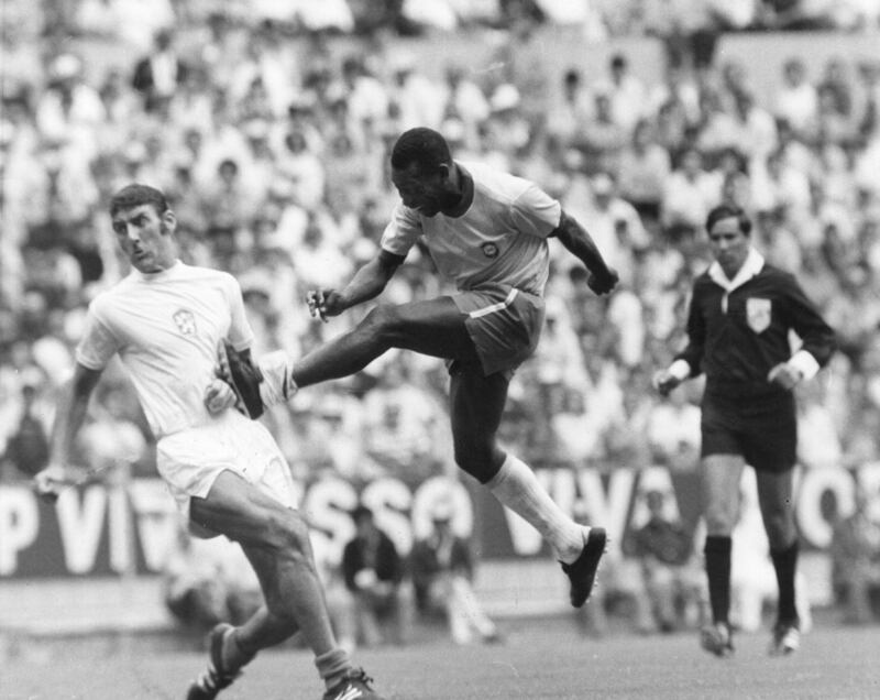 Pele shoots during Brazil's match against Czechoslovakia at the 1970 World Cup, in Mexico. Reuters