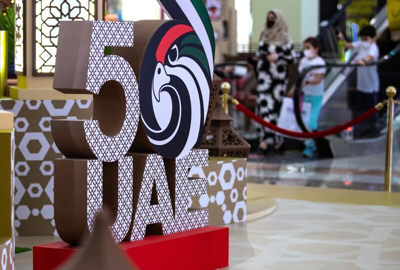 National Day decorations at Al Wahda Mall in Abu Dhabi. Victor Besa / The National