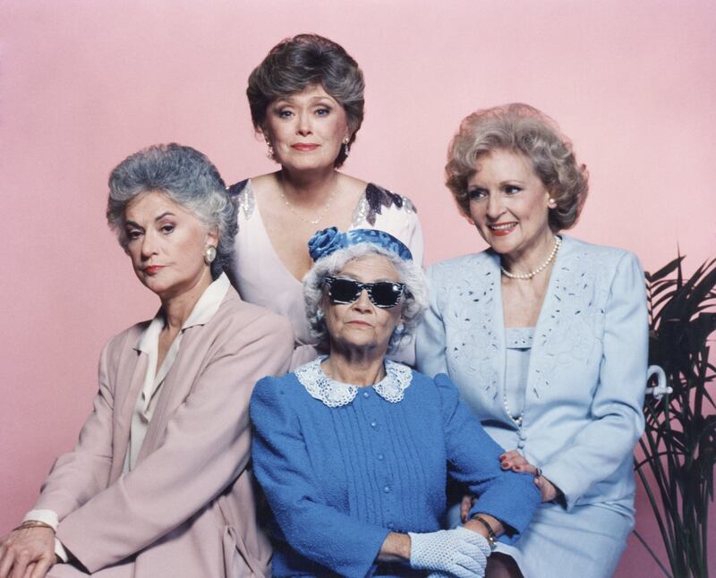 Bea Arthur as Dorothy Petrillo Zbornak, Rue McClanahan as Blanche Devereaux, Estelle Getty as Sophia Petrillo and Betty White as Rose Nylund in 'The Golden Girls' in 1986. Getty Images