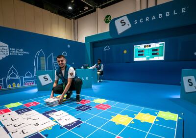Play a life-sized version of scrabble at the Abu Dhabi International Book Fair. Victor Besa / The National
