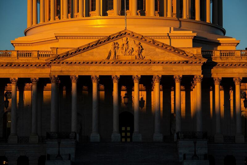 The Capitol is seen at dawn on the 21st day of a partial government shutdown as an impasse continues between President Donald Trump and Democrats over funding his promised wall on the US-Mexico border, in Washington. AP