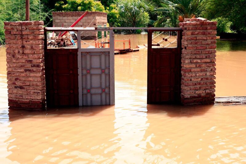 A general view shows flood water in Wad Ramli village on the eastern banks of the Nile river.  AFP