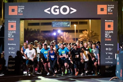 Runners in action during the Bloomberg Square Mile Relay race across the Dubai International Financial Centre on 8 February 2017 in Dubai, United Arab Emirates. Photo by Victor Fraile / Power Sport Images