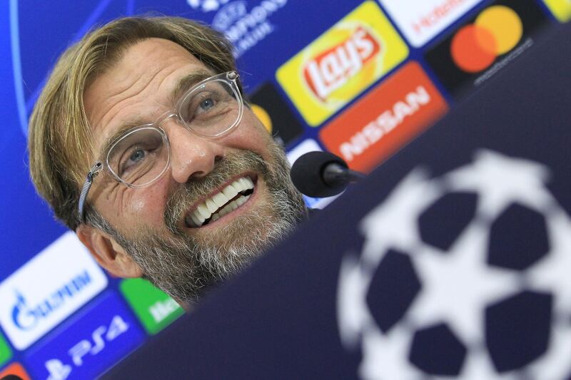 Liverpool's German coach Jurgen Klopp reacts during a press conference on the eve of the UEFA Champions League Group C football match Napoli vs Liverpool, on October 2, 2018 at the San Paolo stadium in Naples. / AFP / CARLO HERMANN
