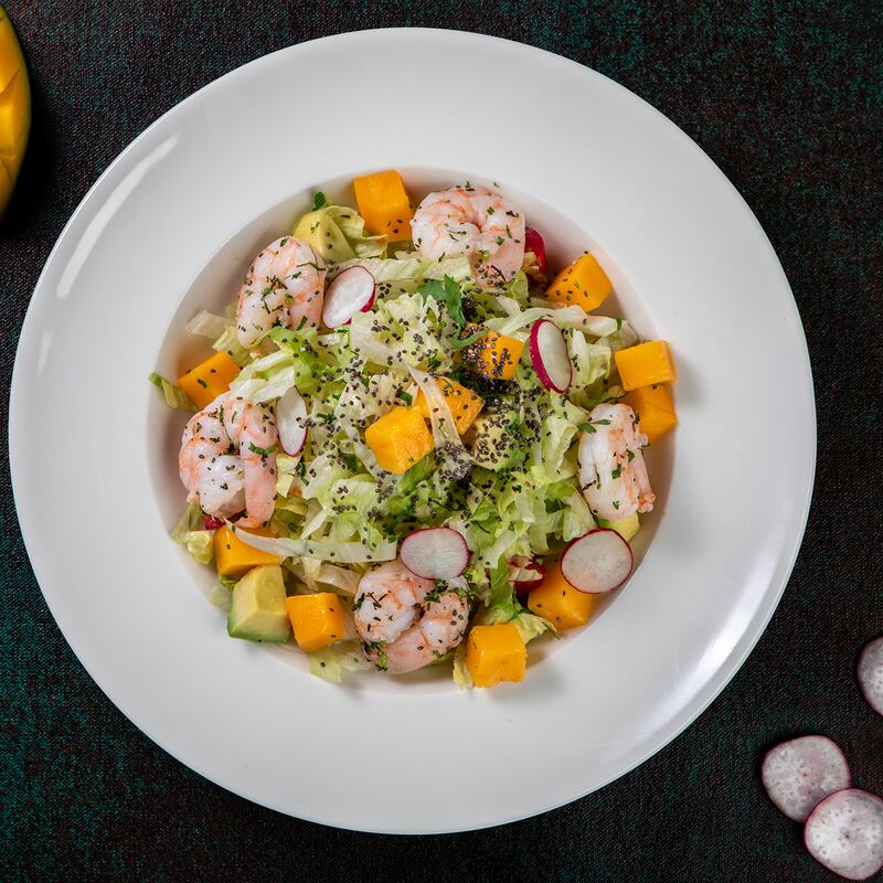 Shrimp and mango salad at Amano in Abu Dhabi. Photo: Amano