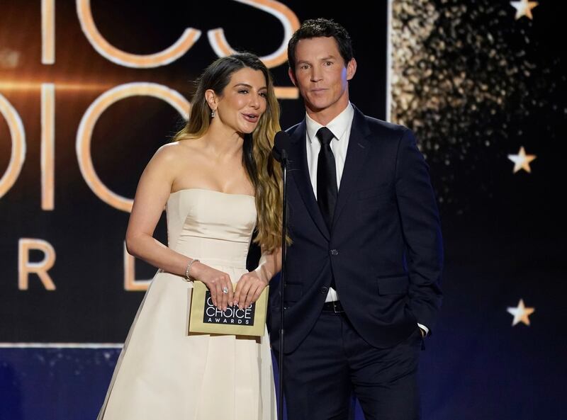 Nasim Pedrad, left, and Shawn Hatosy present the award for Best Actress in a Drama Series. AP Photo