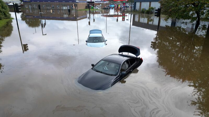 Flooded cars are abandoned in Derby. Getty 