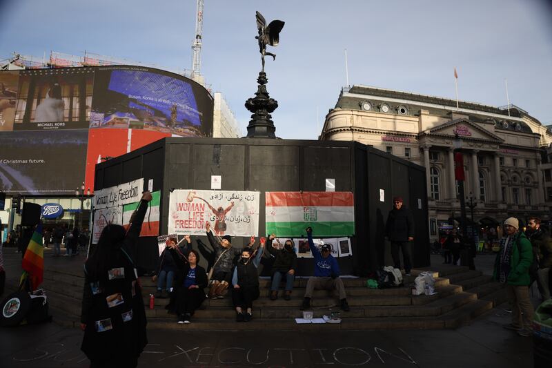 Demonstrators attend a protest in London demanding rights for women in Iran. Getty