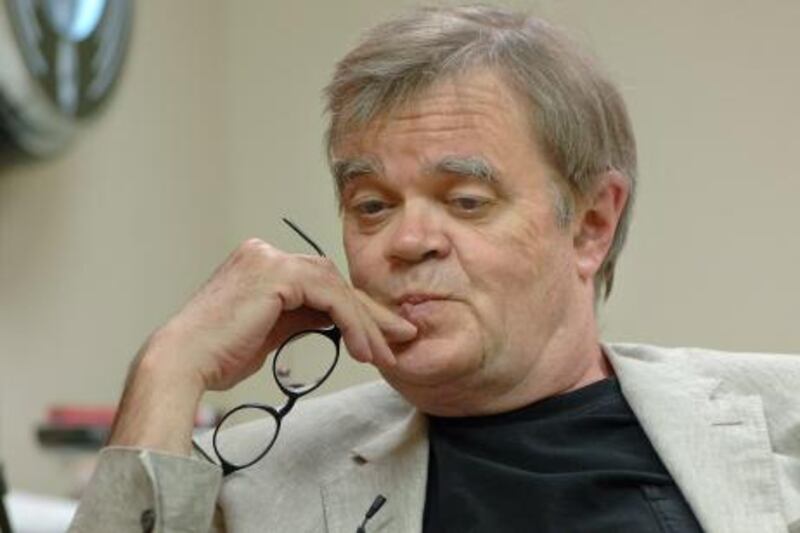 Radio show host Garrison Keillor resumes work in his Prairie Home Productions office in St. Paul, Minn., Wednesday, Sept. 16, 2009. After suffering a mild stroke, Keillor is going ahead with his popular "A Prairie Home Companion" season as planned. (AP Photo/Janet Hostetter)
