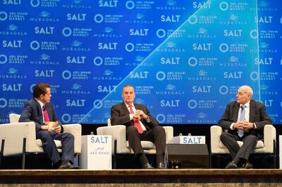 ABU DHABI, UNITED ARAB EMIRATES. 10 DECEMBER 2019. SALT Abu Dhabi in partnership with Mubadala at the Emirates Palace. America’s Place in the New New World. Anthony ‘the Mooch’ Scaramucci, General James L Jones, USMC, Fouhnder & President, Jones Group International, General John F Kelly, USMC, (RET), White House Chief of Staff, (2017-2019). (Photo: Antonie Robertson/The National) Journalist: Dan Anderson. Section: National.
