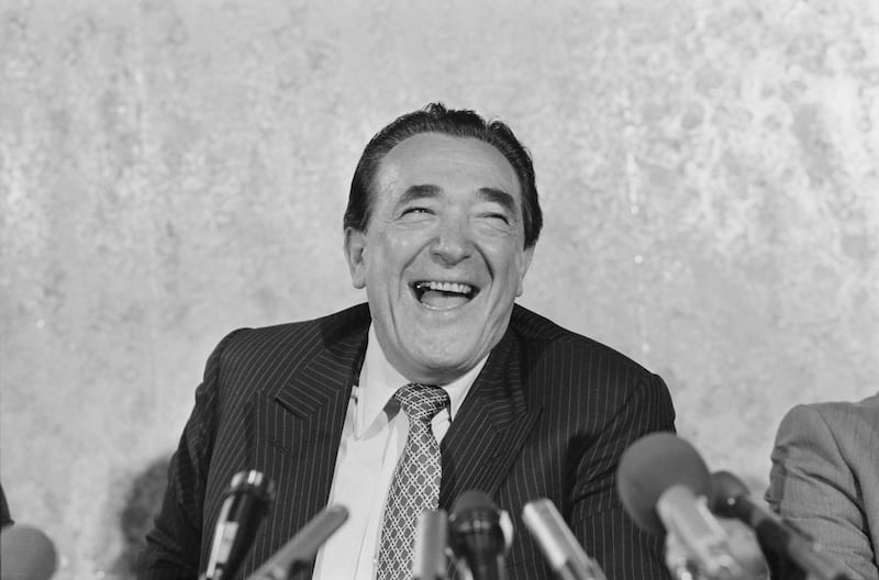 Robert Maxwell at a press conference announcing his acquisition of Mirror Group Newspapers in 1984. Getty