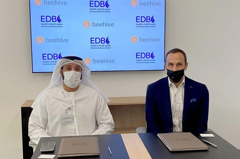 ABU DHABI, 20th June, 2021 (WAM) -- Emirates Development Bank (EDB) today announced that it has signed an agreement with Beehive, the UAE’s first Peer-to-Peer (P2P) platform, to expand funding options for the Small and Medium-sized Enterprises (SMEs). Wam