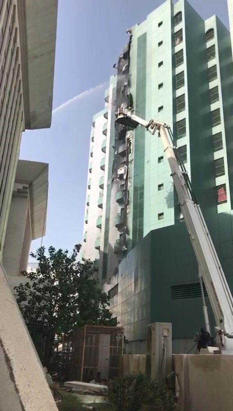 Firefighters tackled a blaze at an apartment block in Liwara 2, Ajman, on September 29, 2018. 