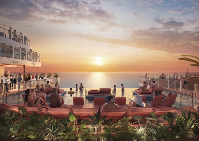 The Hideaway beach club will have the first suspended infinity pool at sea, according to the company.