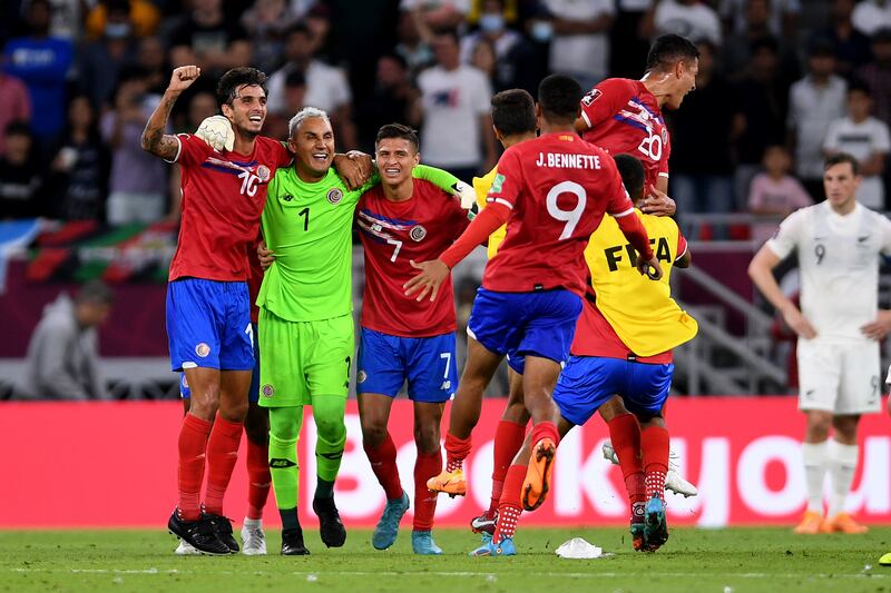 Costa Rica players celebrate after the match. Getty