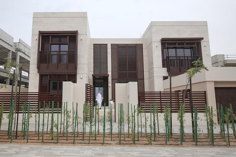 The exterior view of a type 4 villa. Construction of the villas is now 40 per cent complete, according to SDIC while 78 per cent of the infrastructure in the first phase has been completed.Mona Al Marzooqi / The National