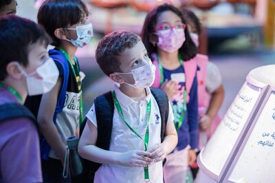 Pupils take in the sights of Expo 2020 Dubai on Wednesday. Walaa Alshaer / Expo 2020 Dubai