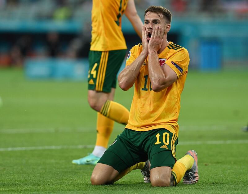 Wales' Aaron Ramsey after a missing a chance in the first half. Reuters