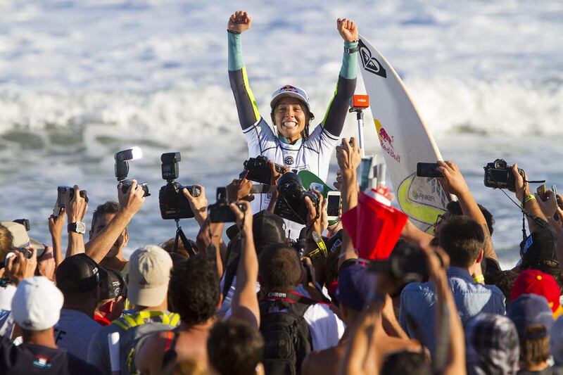 Australian surfer Sally Fitzgibbons celebrating her victory in the Billabong Rio Pro surfing event as part of the ASP World Tour in Rio de Janeiro, Brazil. Daniel Smorigo / EPA