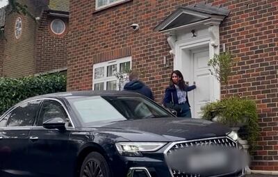 Suella Braverman leaving her home in Bushey, England, on Friday morning. PA