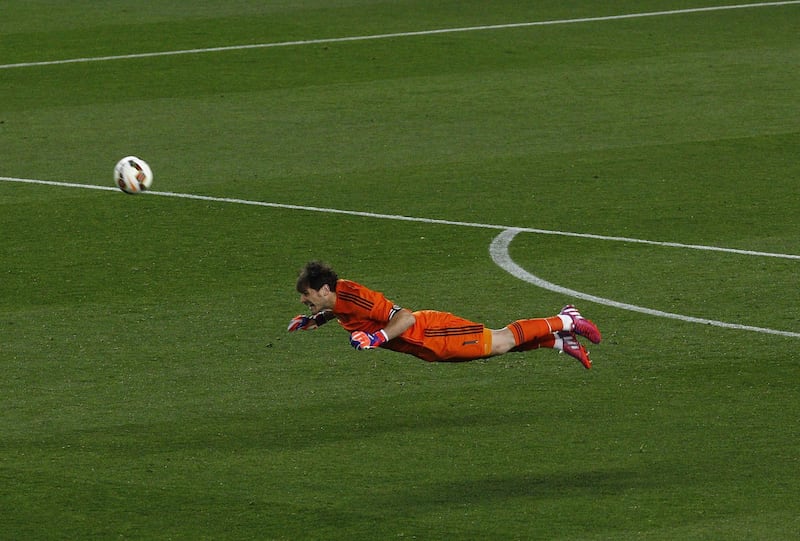 Real goalkeeper Iker Casillas heads clear during a clasico against Barcelona at Camp Nou in 2015. AFP