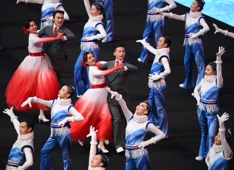 Performers dance during the opening ceremony of the Beijing 2022 Winter Olympics. Getty