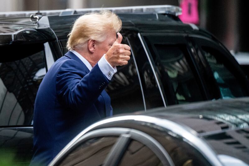 Mr Trump departs Trump Tower for a deposition two days after the FBI agents raided his Mar-a-Lago home. Reuters
