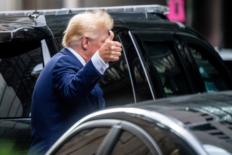 Donald Trump departs Trump Tower for a deposition two days after FBI agents raided his Mar-a-Lago Palm Beach home, in New York City, on August 10. Reuters
