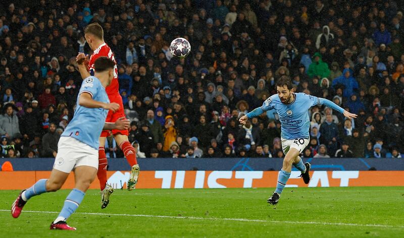 Manchester City's Bernardo Silva scores their second goal. Reuters
