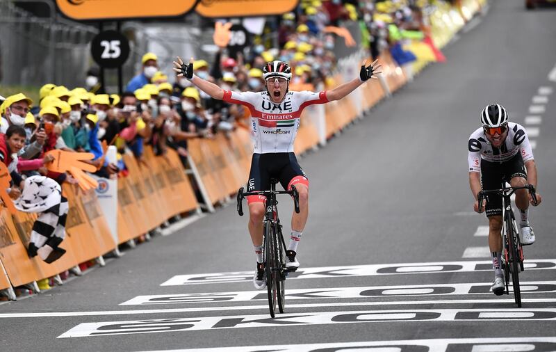 UAE Team Emirates rider Tadej Pogacar of Slovenia wins the ninth stage. Reuters