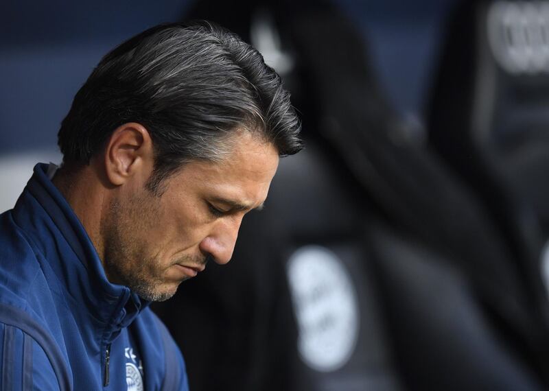 In this file photo taken on July 31, 2019 Bayern Munich's Croatian headcoach Niko Kovac sits on the bench prior to the Audi Cup final football match between Bayern Munich and Tottenham Hotspur in Munich, on July 31, 2019. AFP